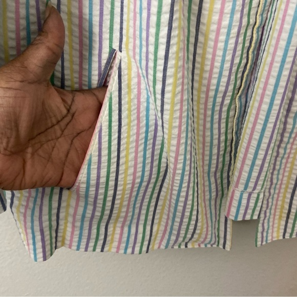 Vintage Pastel Striped Seersucker Open Blazer Rainbow Retro Career Sz 38 (M) - Picture 3 of 6